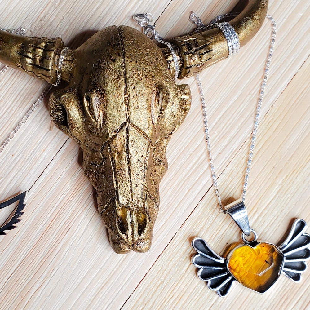 Mexican Amber Heart Necklace, silver .925